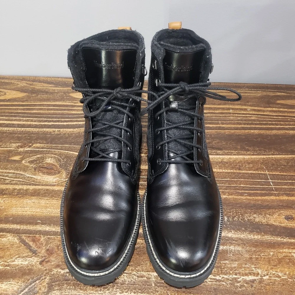 Timberland Boot Mens 12 A1PIZ Black Good Leather American Woolen Co Lace Up